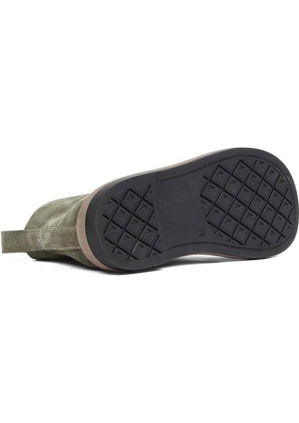 Kadın Haki Bağcıklı Süet Deri Bot