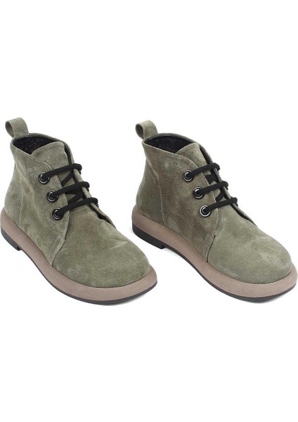 Kadın Haki Bağcıklı Süet Deri Bot