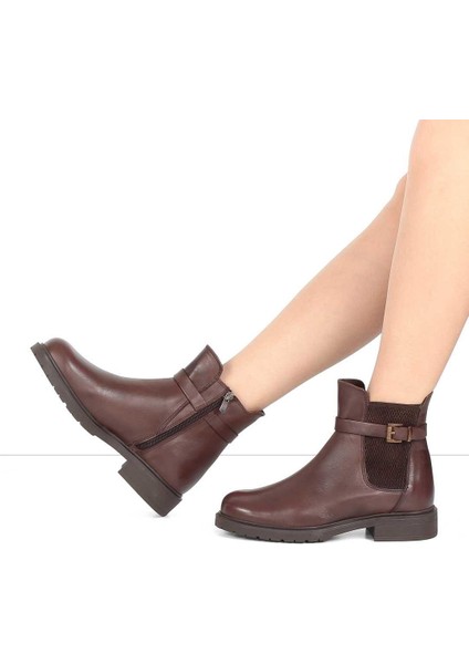 Kadın Kahverengi Tokalı Lastikli Deri Bot fiyatları