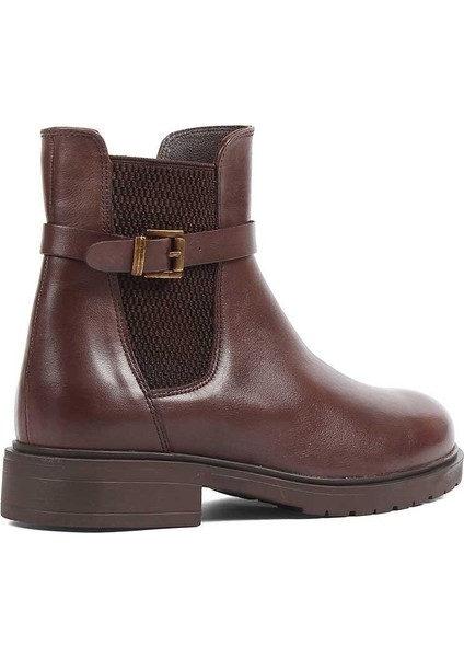 Kadın Kahverengi Tokalı Lastikli Deri Bot indirimleri