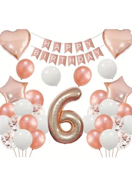 Yaş Günü Rose Gold - Doğum Günü Partisi Yıldız Kalp Krom Balon Seti