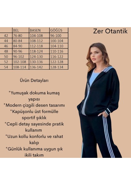 Şerit Detaylı Kapüşonlu Büyük Beden Takım Siyah fiyatları