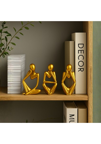 Ev & Ofis Dekoru – Gold 3’lü İnsan Figürü Seti | El Yapımı Minimalist Heykel Takımı