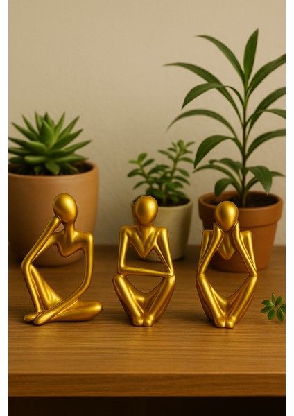 Ev & Ofis Dekoru – Gold 3’lü İnsan Figürü Seti | El Yapımı Minimalist Heykel Takımı fiyatları