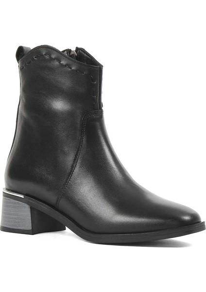 Kadın Siyah Fermuarlı Kalın Topuklu Deri Bot modelleri