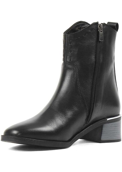 Kadın Siyah Fermuarlı Kalın Topuklu Deri Bot fırsatları