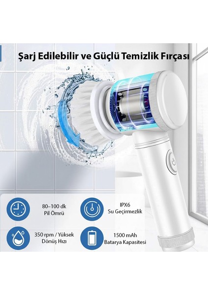 Magic Brush 5in1 Fırça Başlıklı Şarjlı Temizleme Fırçası Banyo/fayans/zemin Temizleyici fırsatları