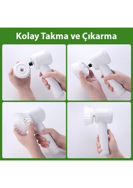 Magic Brush 5in1 Fırça Başlıklı Şarjlı Temizleme Fırçası Banyo/fayans/zemin Temizleyici