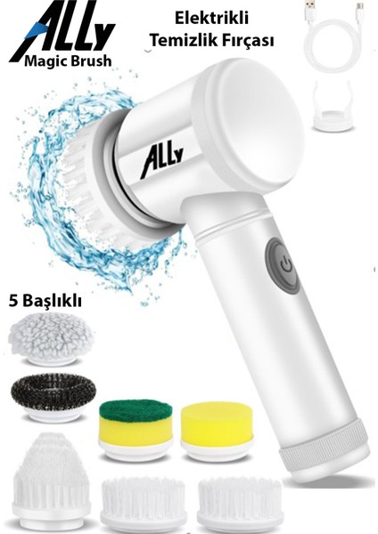 Magic Brush 5in1 Fırça Başlıklı Şarjlı Temizleme Fırçası Banyo/fayans/zemin Temizleyici
