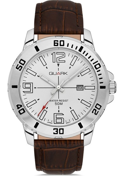 QM-VD01L-7B Metal Kasa Deri Kordon Takvimli Erkek Kol Saati