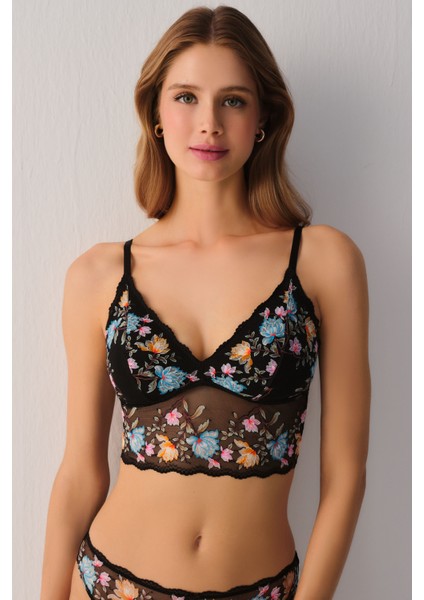 Ethereal Renkli Çiçekli Dantelli Desteksiz Balensiz Bralet