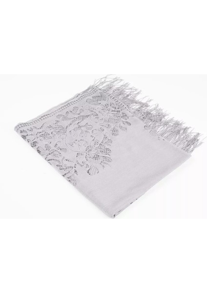 Dantelli Püsküllü Şal (Mevlid Örtüsü, 166X61 Cm. Gri)
