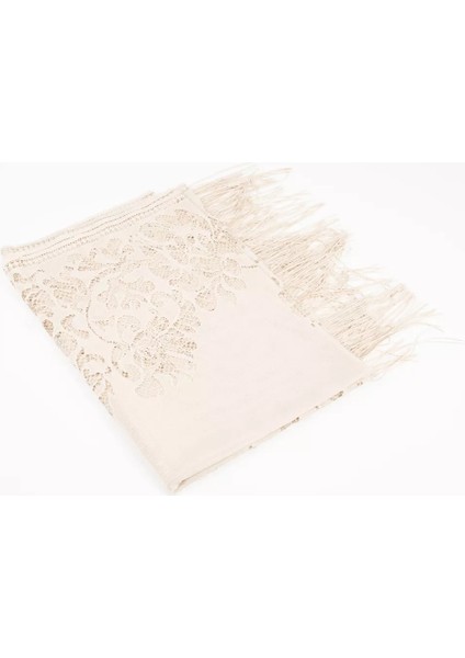 Dantelli Püsküllü Şal (Mevlid Örtüsü, 166X61 Cm. Vizon)