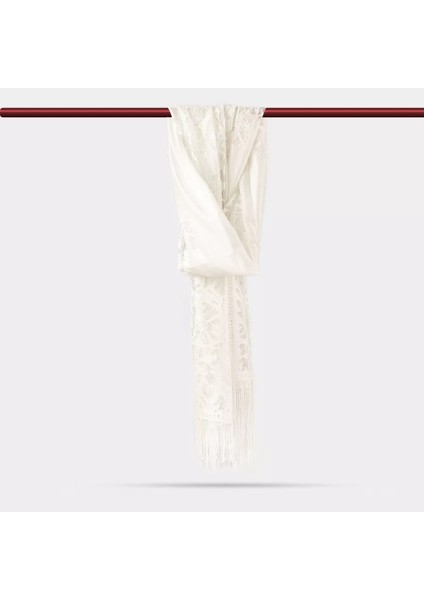 Dantelli Püsküllü Şal (Mevlid Örtüsü, 166X61 Cm. Krem)