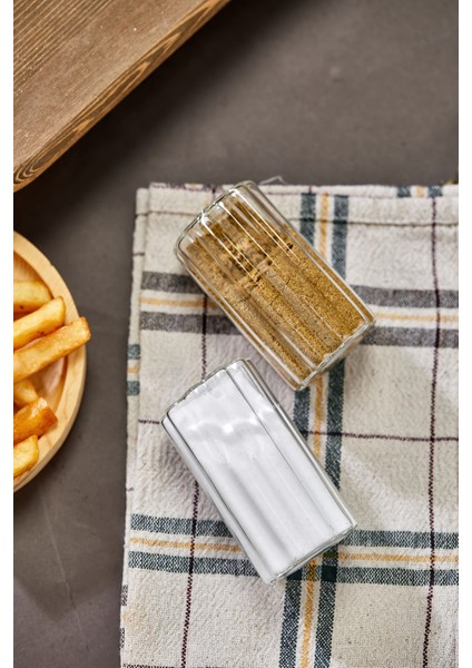 2’li Dalgalı Cam Tuzluk ve Biberlik Takımı – Şeffaf, Modern Silindirik Tasarım, Sızdırmaz Kapaksız Baharatlık Seti