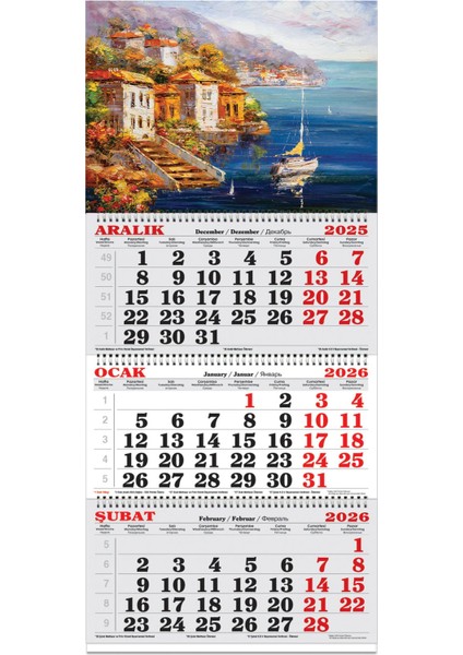 Keskin 2026-3 Aylık Spiralli Jumbo Denizci Takvim-Yelkenli