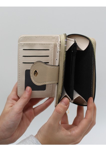 Bozuk Para Gözlü Bol Kartlıklı Bej Mini Kadın Cüzdanı fırsatları