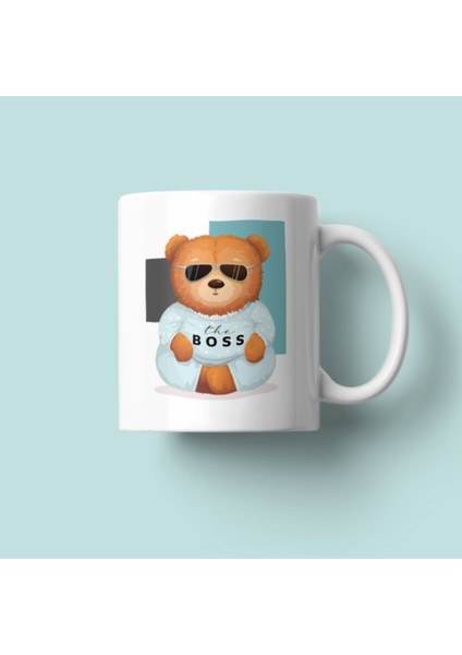Boss Bear Baskılı Porselen Kupa Beyaz