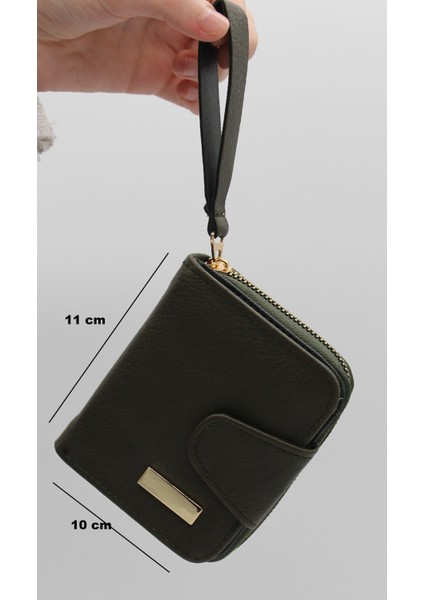 Elcikli Bozuk Para Gözlü Bol Kartlıklı Haki Mini Kadın Cüzdanı fiyatları