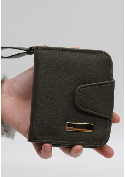 Elcikli Bozuk Para Gözlü Bol Kartlıklı Haki Mini Kadın Cüzdanı modelleri