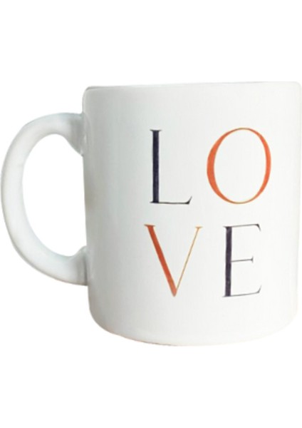 Love Baskılı Porselen Kupa Beyaz
