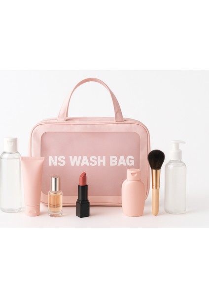 Şeffaf Makyaj Çantası - Açık Pembe Large