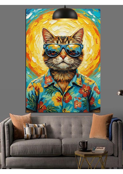 Sarı Gözlü Kedi Portresi Çizimi Dekoratif Kanvas - Mdf Ahşap Tablo fiyatları