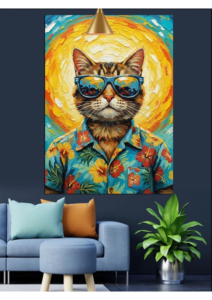 Sarı Gözlü Kedi Portresi Çizimi Dekoratif Kanvas - Mdf Ahşap Tablo modelleri