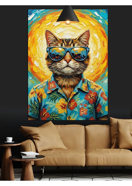 Sarı Gözlü Kedi Portresi Çizimi Dekoratif Kanvas - Mdf Ahşap Tablo fırsatları