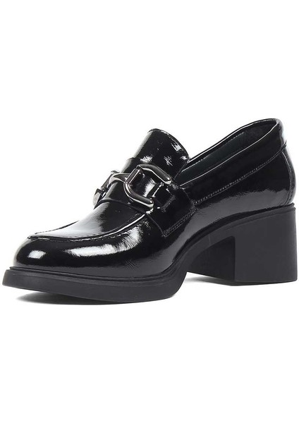 Kadın Siyah Tokalı Kalın Topuklu Rugan Deri Ayakkabı fırsatları