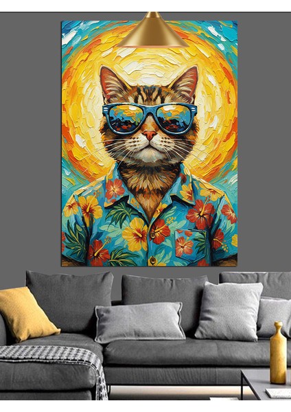 Sarı Gözlü Kedi Portresi Çizimi Dekoratif Kanvas - Mdf Ahşap Tablo indirimleri