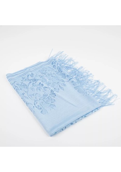 Dantelli Püsküllü Şal (Mevlid Örtüsü, 166X61 Cm. Mavi)