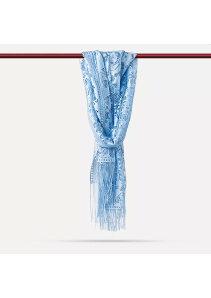 Dantelli Püsküllü Şal (Mevlid Örtüsü, 166X61 Cm. Mavi) fiyatları