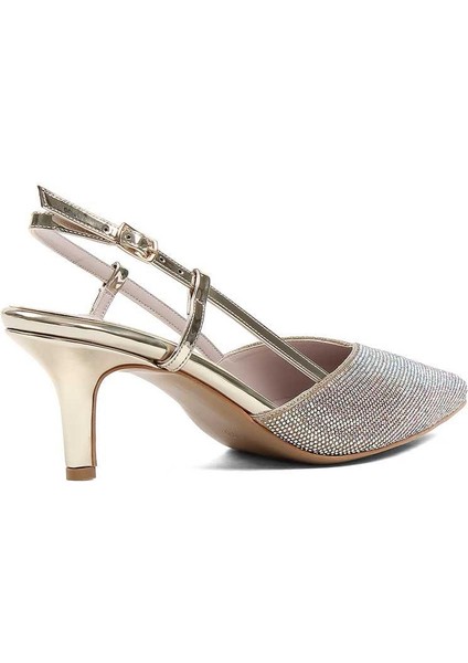 Kadın Dore Arkası Açık İnce Topuklu Abiye Ayakkabı