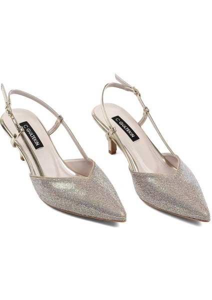 Kadın Dore Arkası Açık İnce Topuklu Abiye Ayakkabı