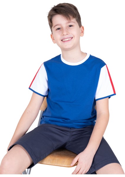 Organik Beyaz Kollu Mavi Basic Erkek Çocuk Tshirt