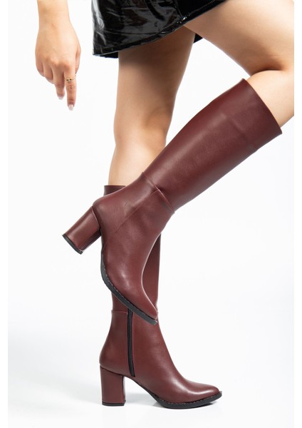 YSN-4422 Bordo Cilt Topuklu Kadın Çizme modelleri