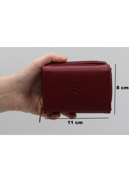 Bordo Bozuk Para Gözlü Bol Kartlıklı Mini Kadın Cüzdanı