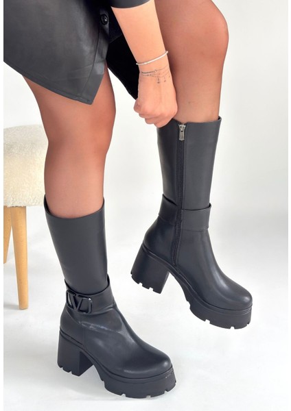 Moki Siyah Cilt Topuklu Çizme indirimleri