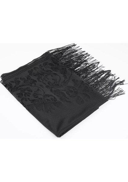 Dantelli Püsküllü Şal (Mevlid Örtüsü, 166X61 Cm. Siyah)