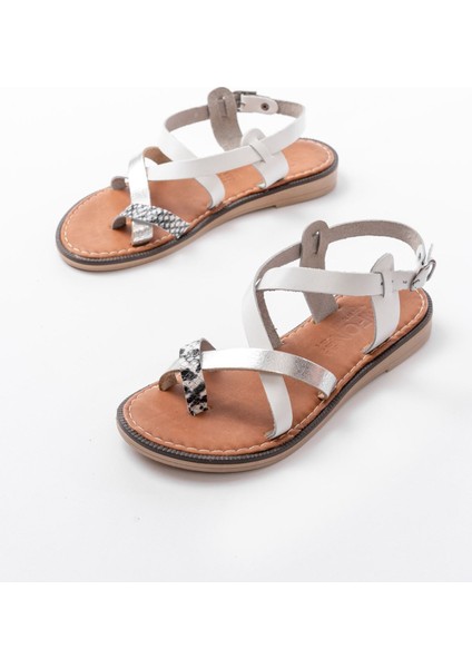205-08 Beyaz Garni Ortopedik Hakiki Deri Kadın Sandalet modelleri