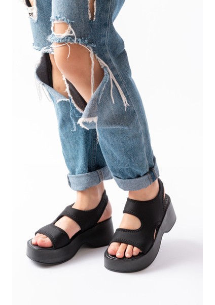 24414-573 Siyah Dalgıç Günlük Dolgu Topuk Kadın Sandalet fiyatları