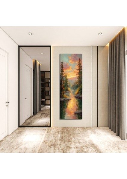 Panoramik Gün Batımı Orman ve Göl Manzarası Kanvas Tablo – Dikey Doğa ve Manzara Temalı Duvar Dekoru fırsatları