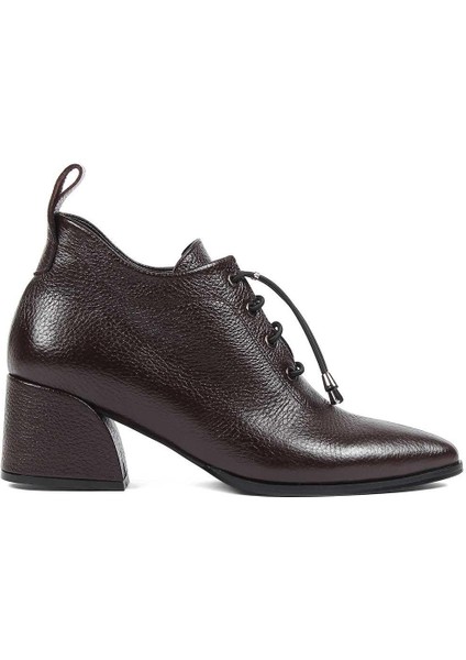 Kadın Kahverengi Kalın Topuklu Flotter Deri Ayakkabı