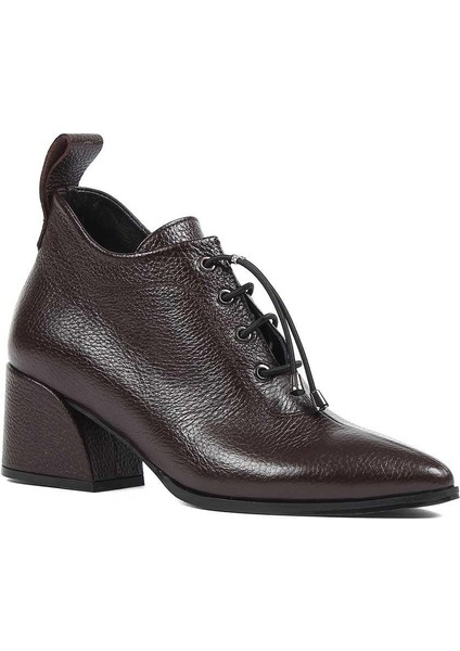 Kadın Kahverengi Kalın Topuklu Flotter Deri Ayakkabı modelleri