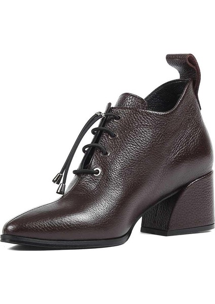 Kadın Kahverengi Kalın Topuklu Flotter Deri Ayakkabı fırsatları