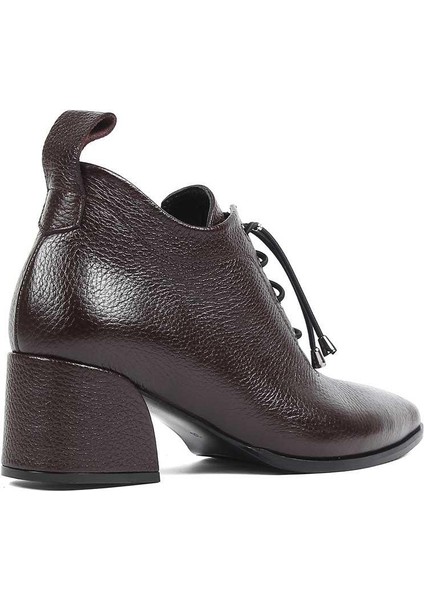 Kadın Kahverengi Kalın Topuklu Flotter Deri Ayakkabı indirimleri