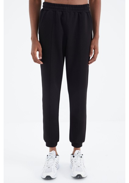 Siyah Bağcıklı Ön Dikiş Detaylı Standart Kalıp Erkek Eşofman Alt - 84994