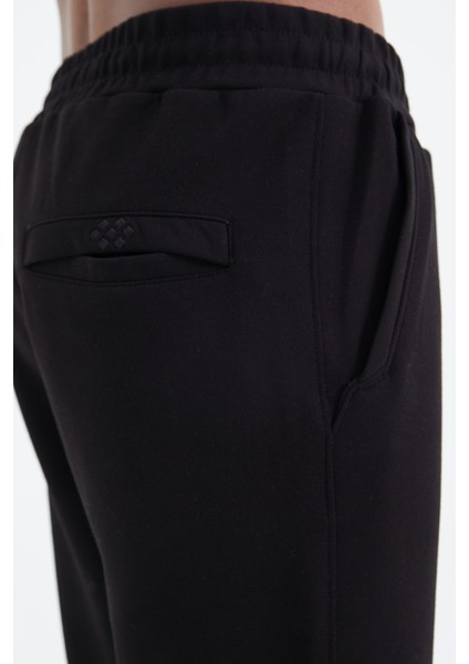 Siyah Bağcıklı Ön Dikiş Detaylı Standart Kalıp Erkek Eşofman Alt - 84994