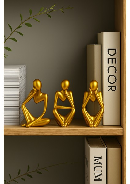 Ev & Ofis Dekoru – Gold 3’lü İnsan Figürü Seti | El Yapımı Minimalist Heykel Takımı indirimleri
